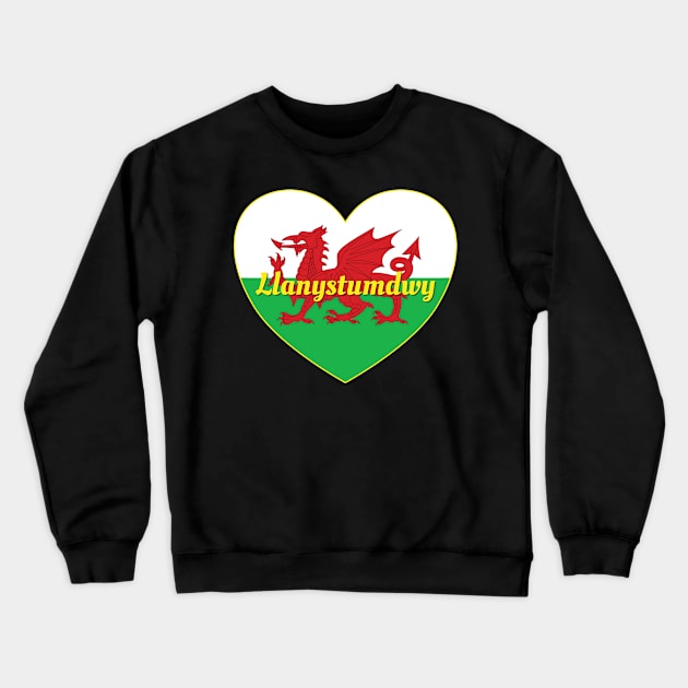 Llanystumdwy Wales UK Wales Flag Heart Crewneck Sweatshirt by DPattonPD